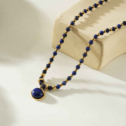 TANISHIA: Natural Lapis Lazuli & Gold Infused Beaded Pendant Necklace