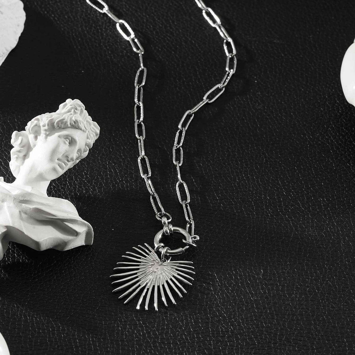 KANAI Silver: Helios Sunburst Pendant Paperclip Chain Necklace – Ancient Mediterranean Inspired