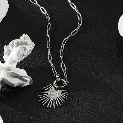KANAI Silver: Helios Sunburst Pendant Paperclip Chain Necklace – Ancient Mediterranean Inspired