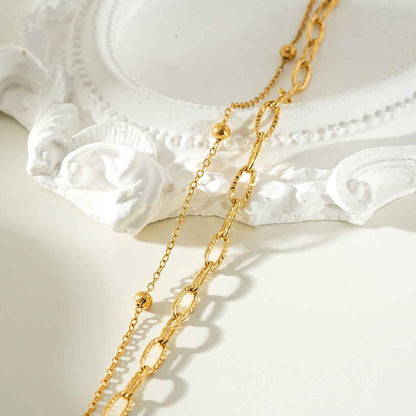 CASTILA Gold Bracelet:  Double Stacked Paper Clip Chain &  Beaded Chain - Dazzle in Duality