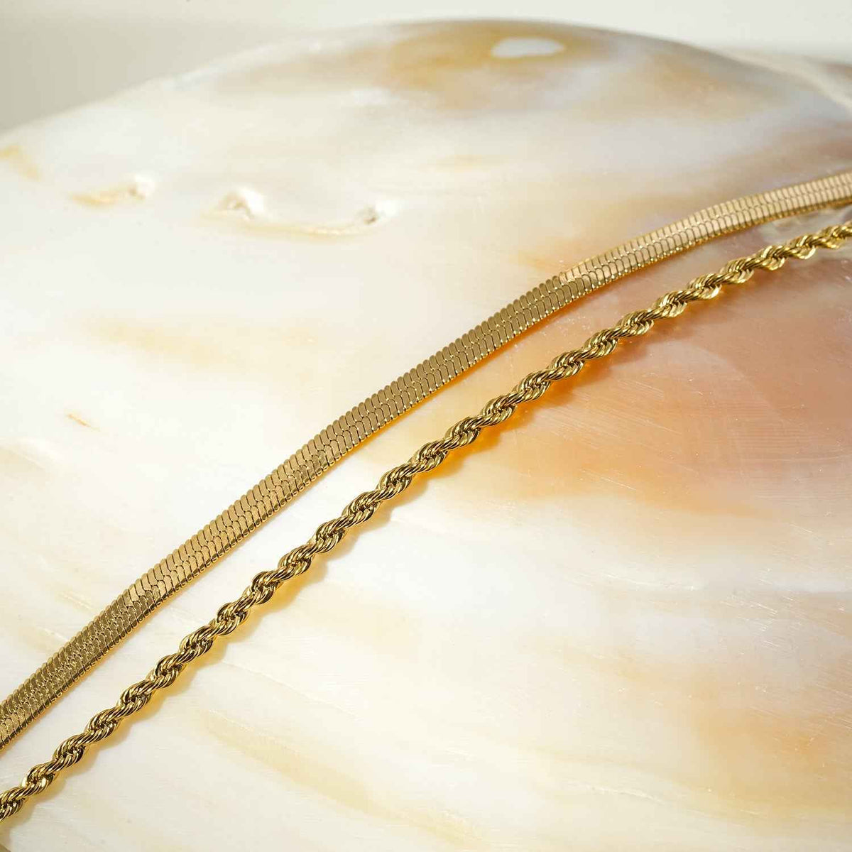 FILSAN Gold: 2-Layered Flat Snake Chain & Rope Chain Bracelet
