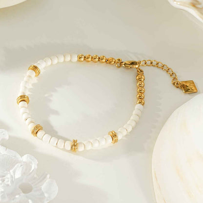 JAMILAH Gold: White Turquoise Stones and Gold Beaded Bracelet.