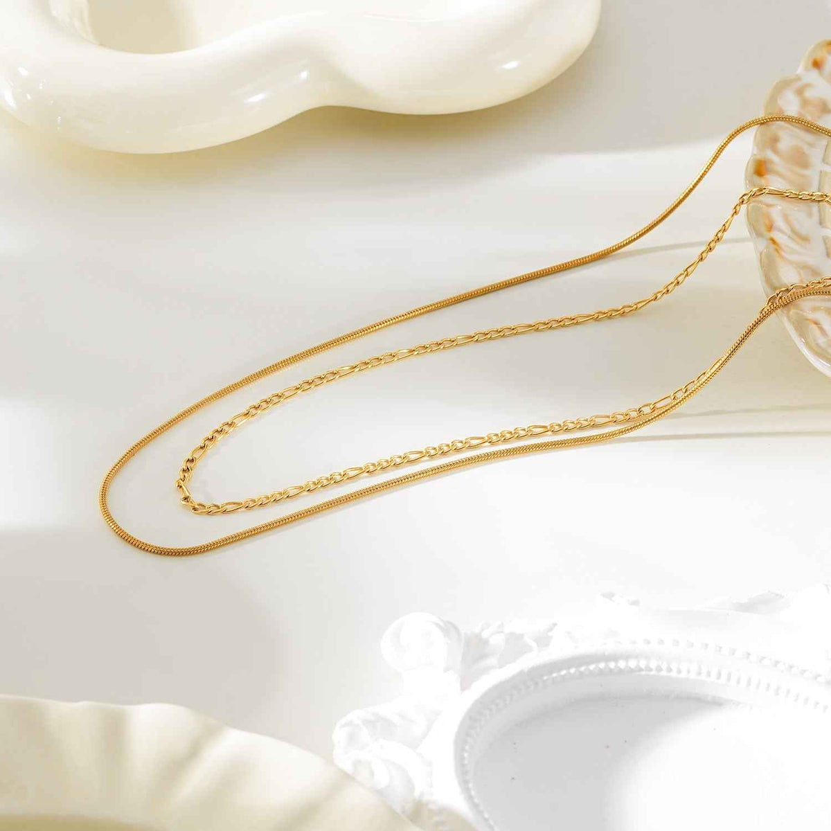 AMARA Gold: Dainty 2-Layered Loop & Snake-Texture Chain Necklace-Layer Gold Chain Necklace