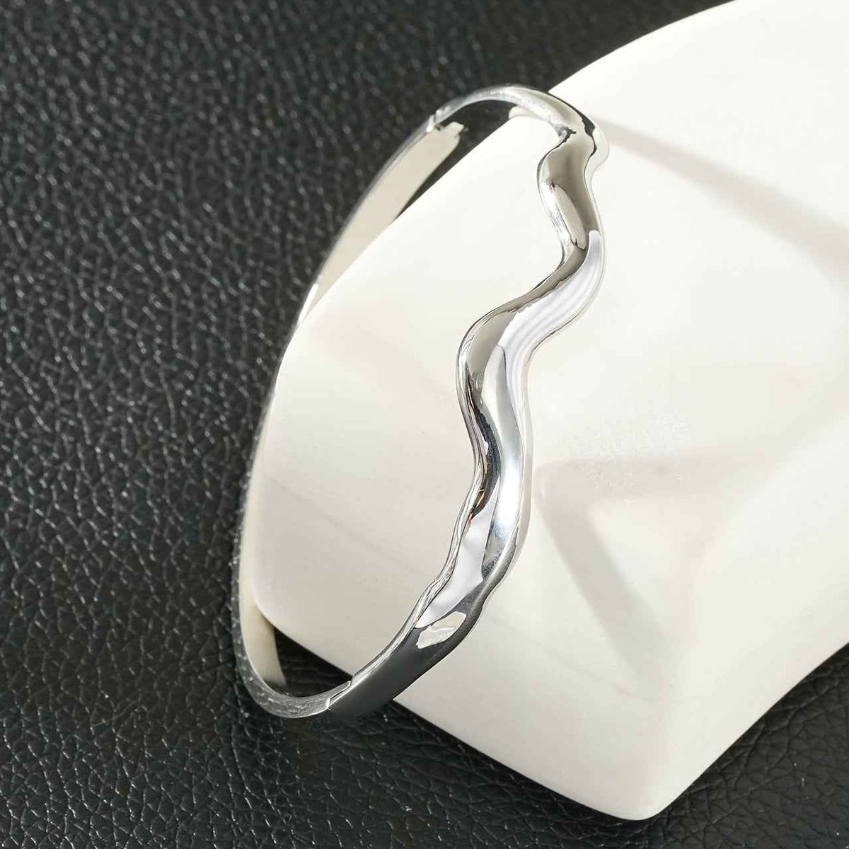 STEFANA Silver (White Gold): Sculptural Avant-Garde Abstract Bracelet
