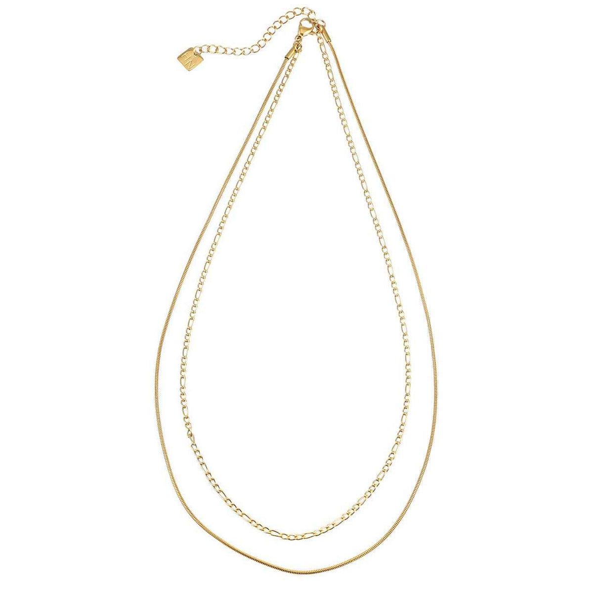 AMARA Gold: Dainty 2-Layered Loop & Snake-Texture Chain Necklace-Layer Gold Chain Necklace