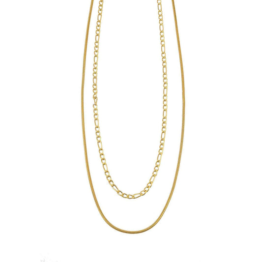 AMARA Gold: Dainty 2-Layered Loop & Snake-Texture Chain Necklace-Layer Gold Chain Necklace