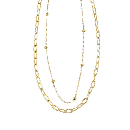 CASTILIA Gold Necklace:  Double Stacked Paper Clip Chain &  Beaded Chain - Dazzle in Duality.