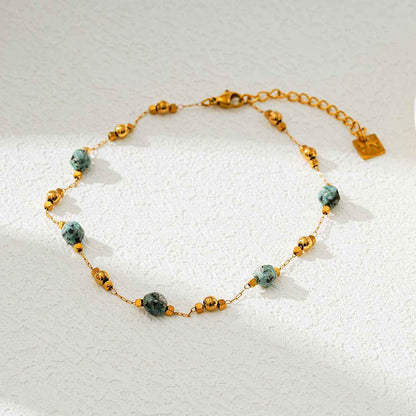 GIROC Gold: Link-Chain, Gold Beads & African Turquoise Natural Stones Bracelet