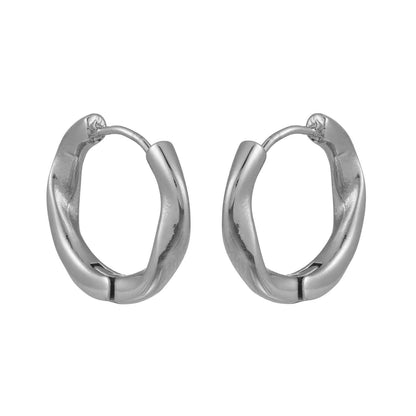 ABIR Silver (White Gold): Subtle Twist Hoop Earrings