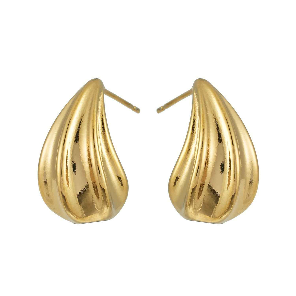 GEESI Gold: Textured Tear-Drop Shape Stud Earrings