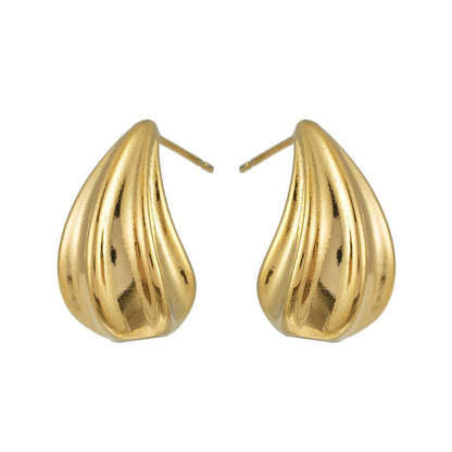 GEESI Gold: Textured Tear-Drop Shape Stud Earrings