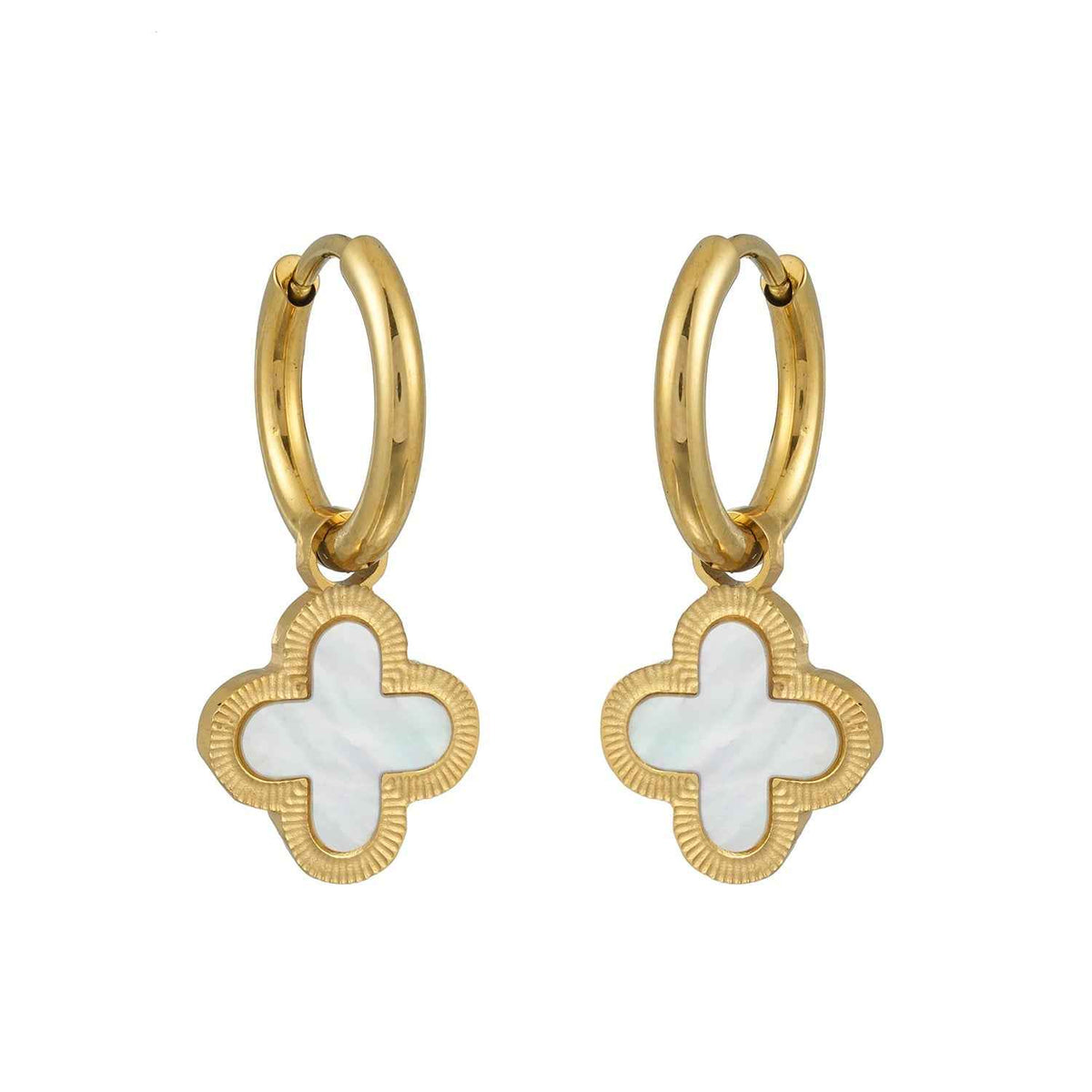 KADSRA Gold: Clover Shaped Shell Charm on a Classic Round Hoop