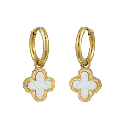 KADSRA Gold: Clover Shaped Shell Charm on a Classic Round Hoop