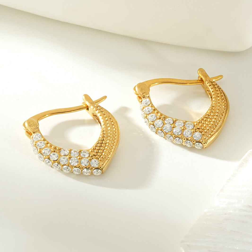 EDMANA Gold: Art Deco Pavé Zirconia Textured Earrings