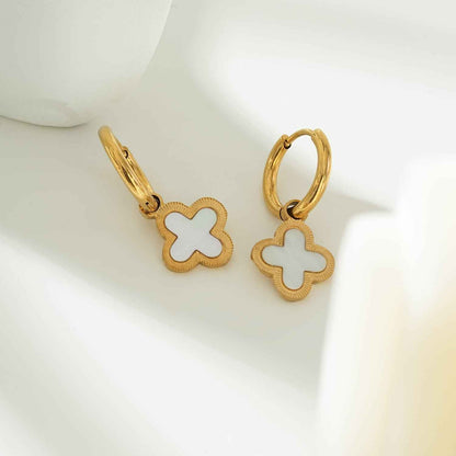 KADSRA Gold: Clover Shaped Shell Charm on a Classic Round Hoop