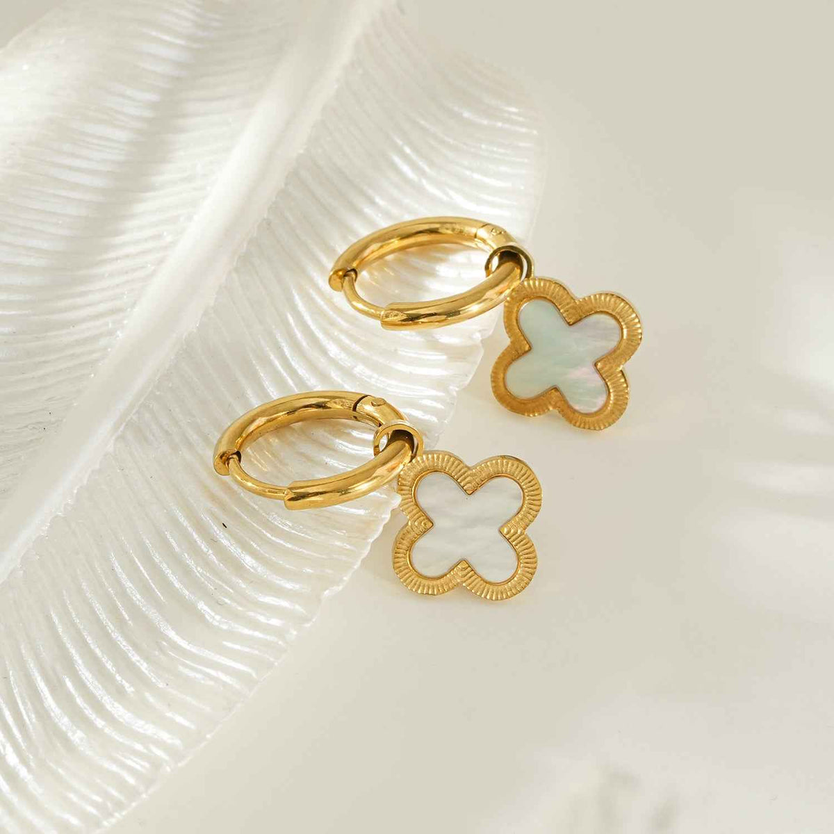 KADSRA Gold: Clover Shaped Shell Charm on a Classic Round Hoop