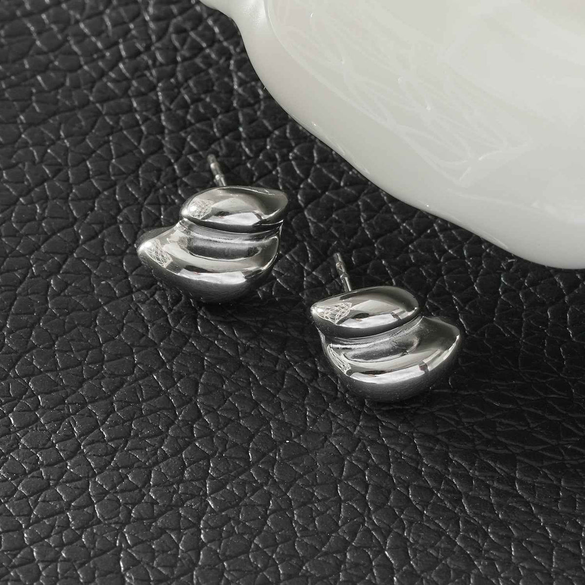 ARTEMIS Silver (White Gold): Contemporary Abstract Shaped Stud Earrings