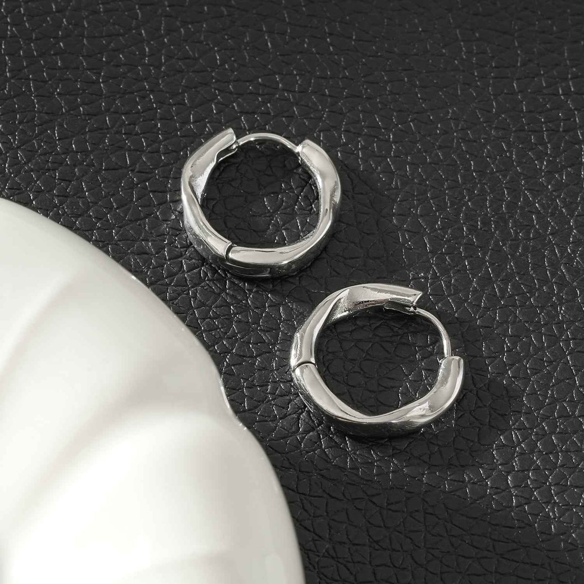 ABIR Silver (White Gold): Subtle Twist Hoop Earrings