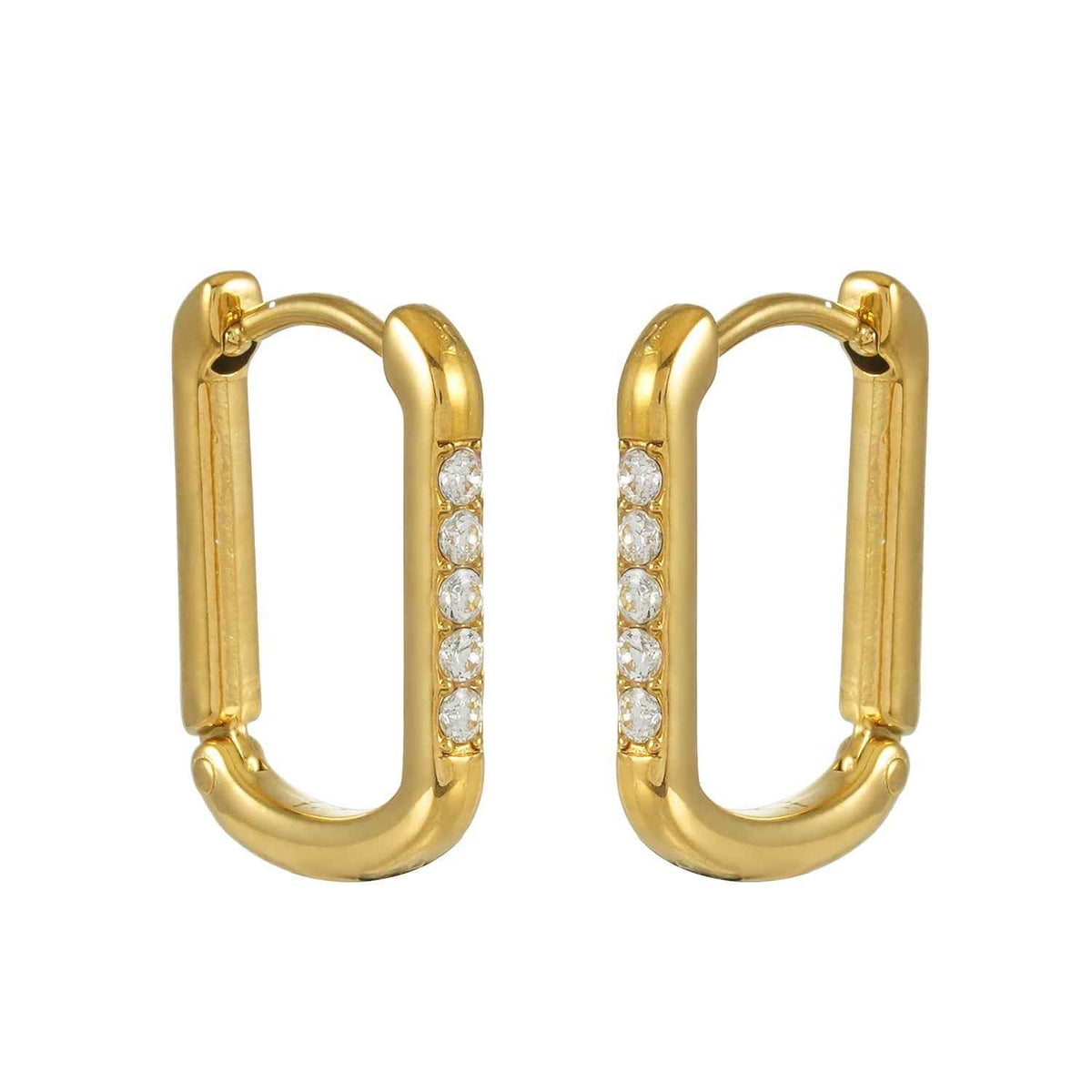 DEEQA Gold: Pavé Zirconia Rectangle Hoop Earrings