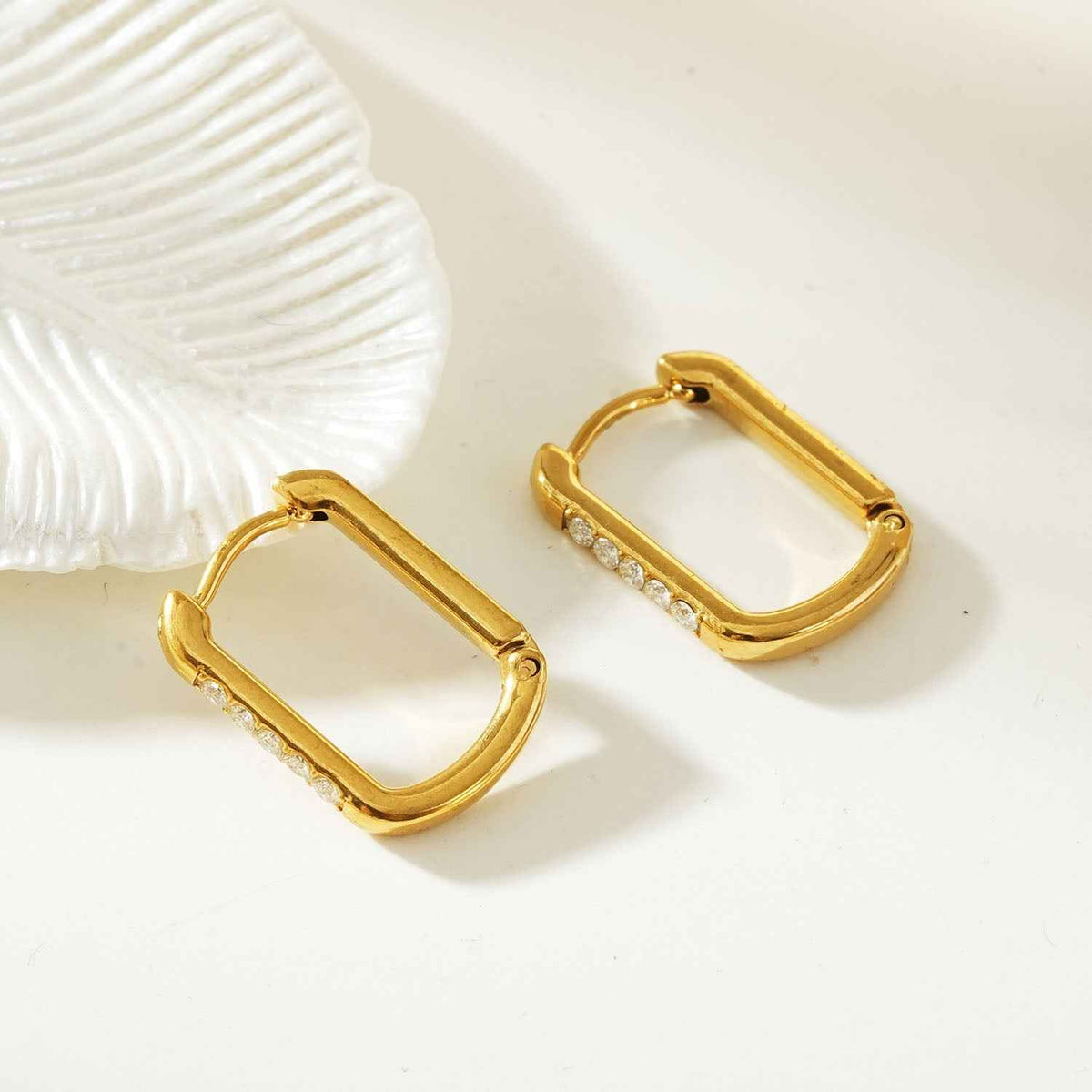 DEEQA Gold: Pavé Zirconia Rectangle Hoop Earrings