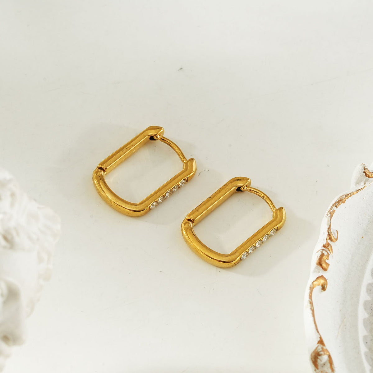 DEEQA Gold: Pavé Zirconia Rectangle Hoop Earrings