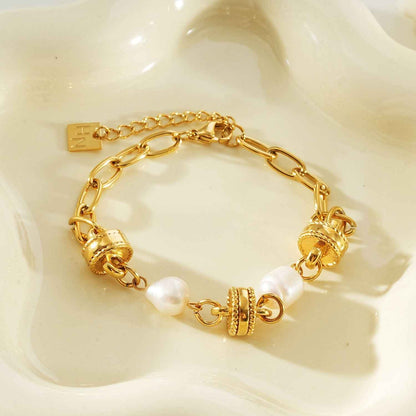 ARGENTA Gold: Regal Harmony Chain Bracelet with Relic Orbs and Freshwater Pearls