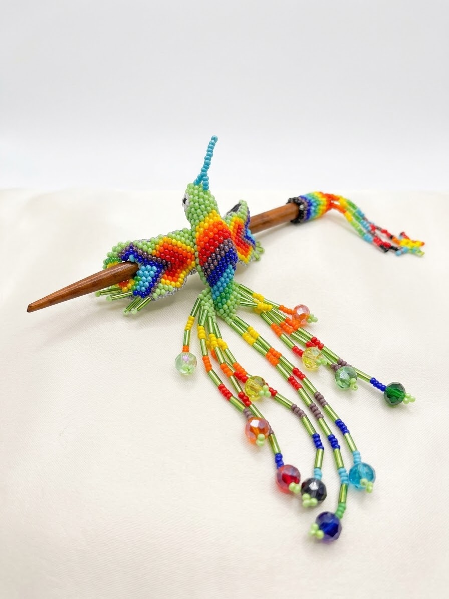 Light Green Hummingbird Beaded Hair Stick