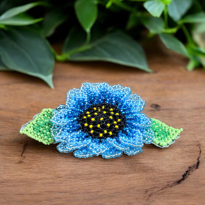 Handmade Beaded Sunflower Hair Clip-Sky Blue