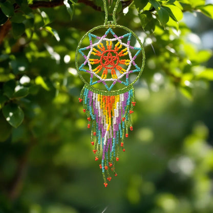 Light Green and Turquoise Celestial Beaded Handmade Dreamcatcher
