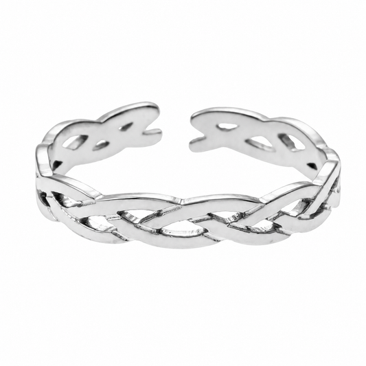 ELIOTT Silver (White Gold): Cross Over Weave Pattern Band Ring