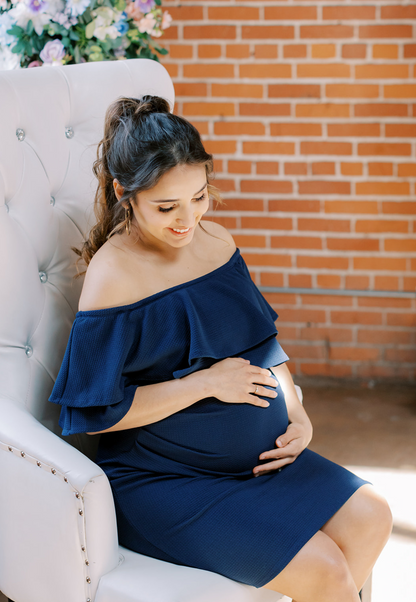 Double Ruffle Off Shoulder Maternity Dress