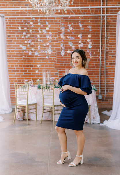 Double Ruffle Off Shoulder Maternity Dress