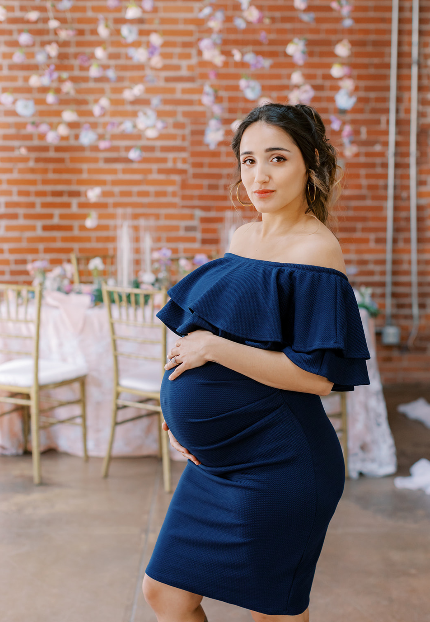 Double Ruffle Off Shoulder Maternity Dress