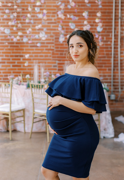 Double Ruffle Off Shoulder Maternity Dress