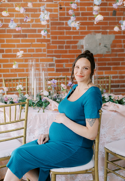 Ribbed Midi Maternity Tee Shirt Dress