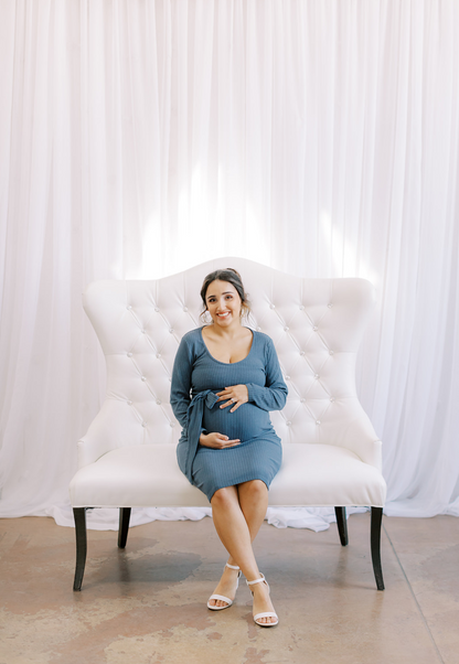 Long Sleeve Ribbed Tie Maternity Dress