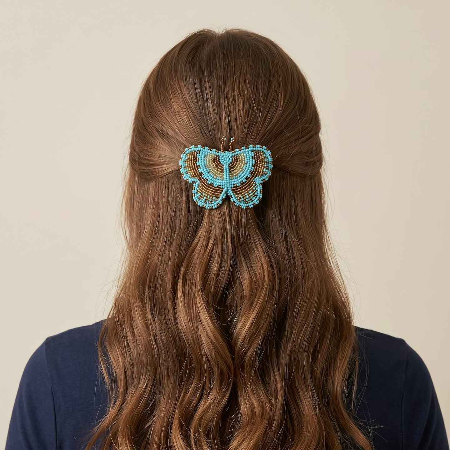 Turquoise Butterfly Beaded Barrette