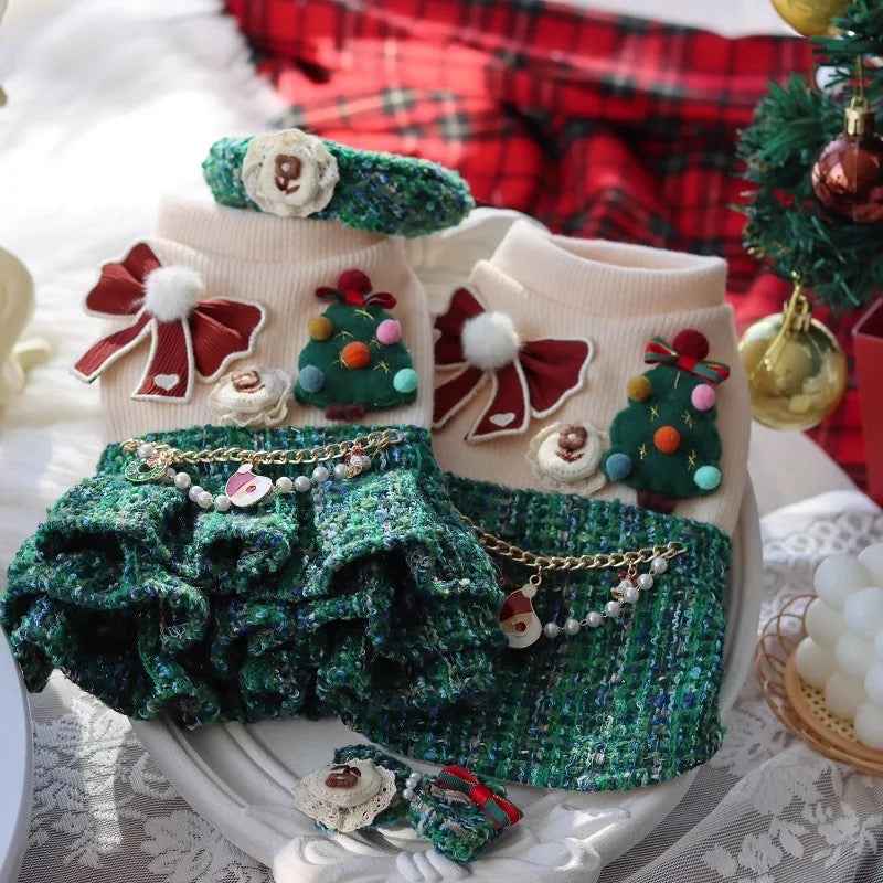 Holiday Heirloom Tweed Dog Dress Set | Dress with Matching Hat