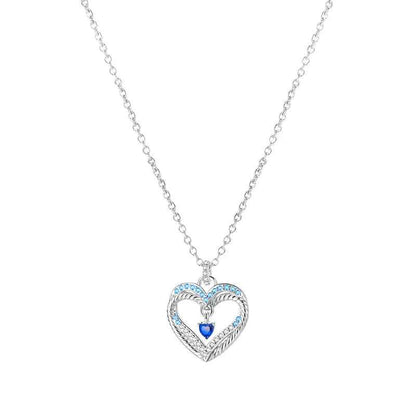 Filigree Heart Sterling Silver Necklace With Blue Gemstones