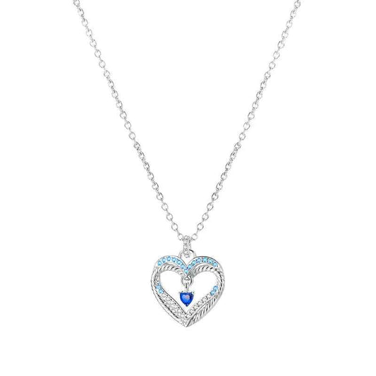 Filigree Heart Sterling Silver Necklace With Blue Gemstones