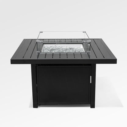 Outdoor Black Aluminum Square Fire Pit Table with Wind Guard & Cover
