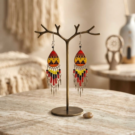 Small Sized Southwestern Red and Yellow Teardrop Earrings