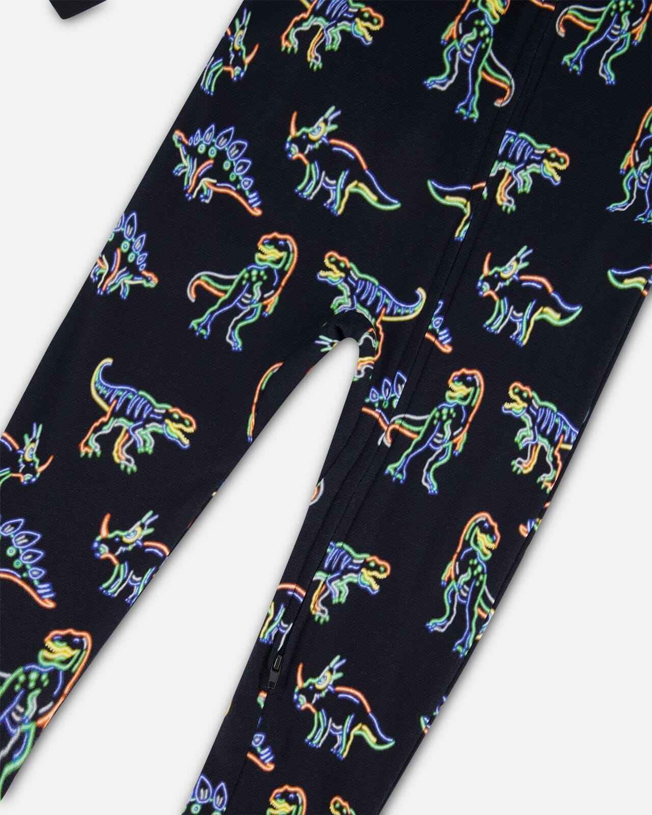 Organic Cotton One Piece Pajama Black Printed Neon Dino