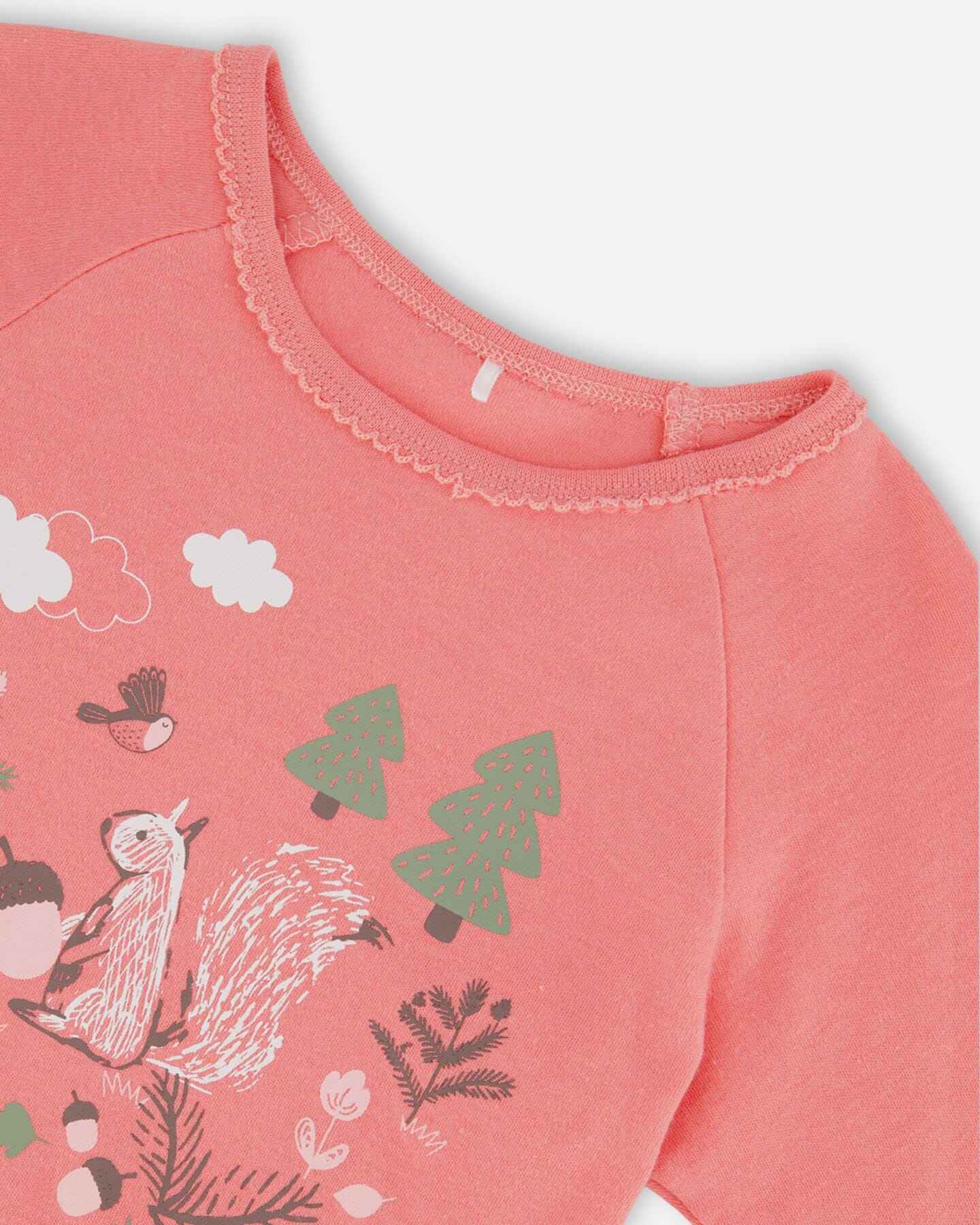 Organic Cotton Two Piece Pajama Set Beige Mix Printed Squirrel