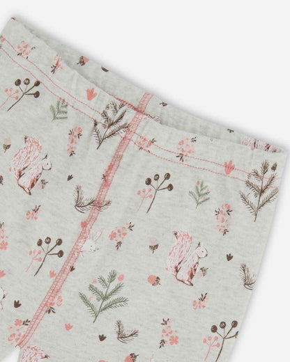 Organic Cotton Two Piece Pajama Set Beige Mix Printed Squirrel