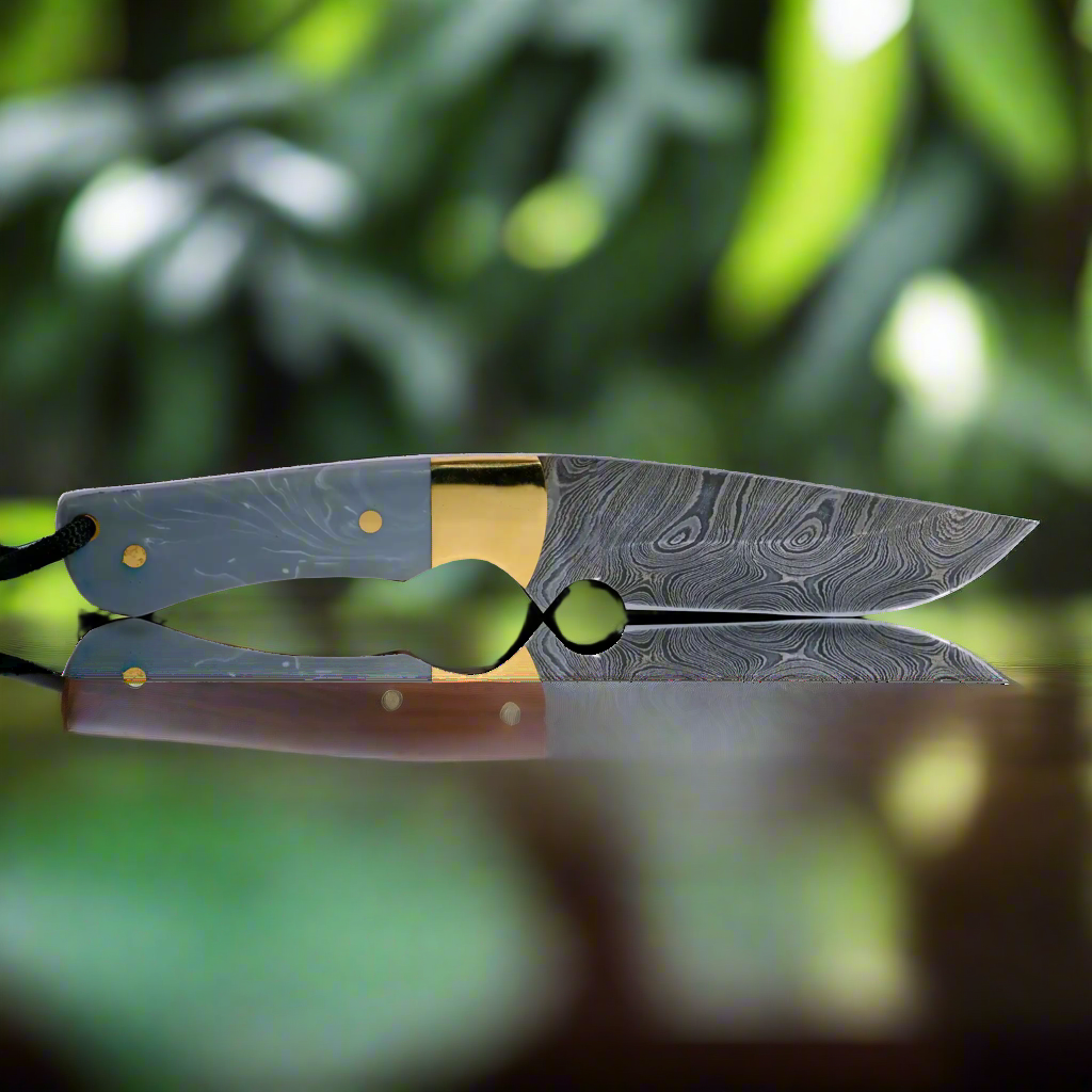 Original Kaito Damaststahl Skinner-Messer 10,2 cm Klinge mit Premium-Lederscheide