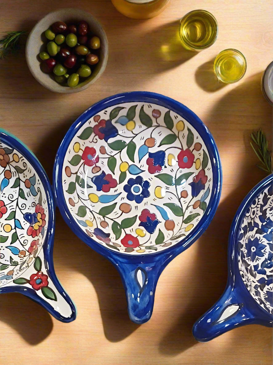 Handgemachte Keramik Servierpfanne 5 Zoll Vorspeisen- & Snackschale Verschiedene Blumen- & Blaue Rosendesigns