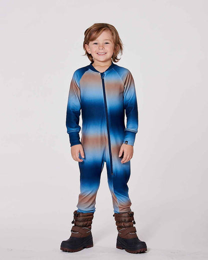 One-Piece Thermal Underwear Blue And Beige Gradient