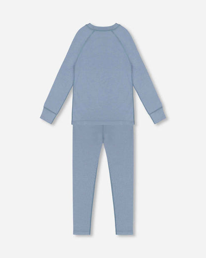Merino Wool Base Layer Set Blue Gray