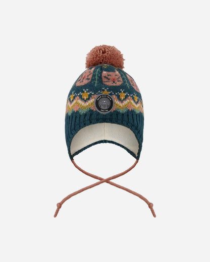 Lined Peruvian Knit Pompom Hat Green And Pink